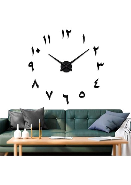 3D Dekoratif Arapça Rakamlı Yazılı Siyah Ahşap Duvar Saati fiyatları