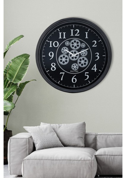 Muyika Perfetto Latino (Normal Rakam) Hareketli Çarklı 55X55CM Sessiz Mekanizmalı Siyah Duvar Saati fiyatları