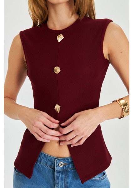 Düğme Detaylı Sıfır Kol Bluz modelleri