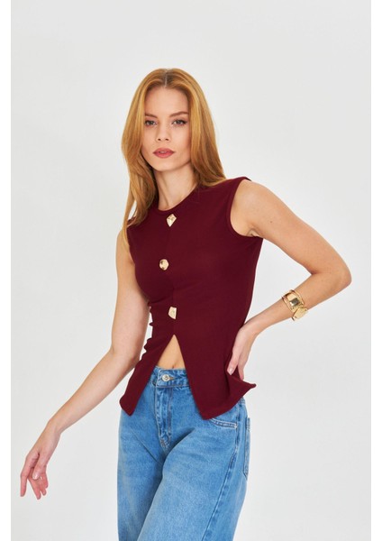 Düğme Detaylı Sıfır Kol Bluz indirimleri