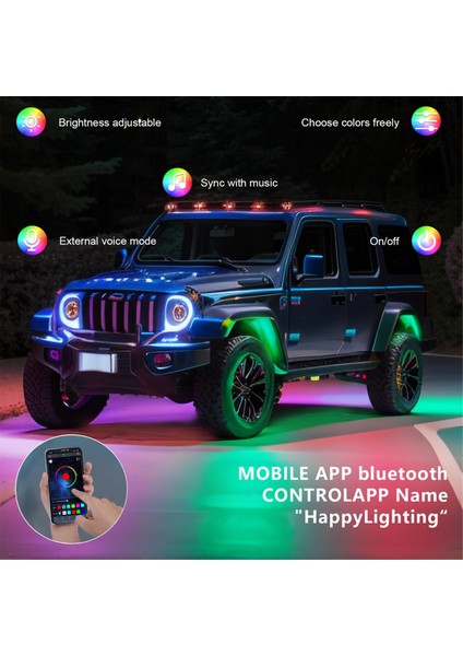 Rgb Kaya Işıkları, Uygulama Kontrolü ile Çok Renkli Alt Aydınlatma Kiti Yanıp Sönen Müzik Modu Su Geçirmez Tekerlek Kuyusu Işığı, 8 Pod (Yurt Dışından)