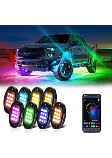 Rgb Kaya Işıkları, Uygulama Kontrolü ile Çok Renkli Alt Aydınlatma Kiti Yanıp Sönen Müzik Modu Su Geçirmez Tekerlek Kuyusu Işığı, 8 Pod (Yurt Dışından)
