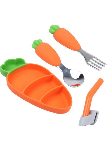 Karikatür Silikon Yemek Tabak Seti, Çocuklar Için Bölünmüş Izgara Tabak, Havuç Şeklinde Kase, Kaşık Çatal Sofra Takımı, Küçük Çocuklar Için (Yurt Dışından)