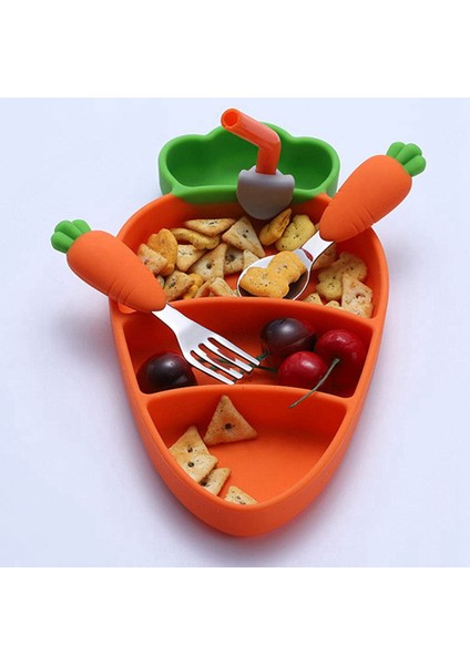 Karikatür Silikon Yemek Tabak Seti, Çocuklar Için Bölünmüş Izgara Tabak, Havuç Şeklinde Kase, Kaşık Çatal Sofra Takımı, Küçük Çocuklar Için (Yurt Dışından) indirimleri