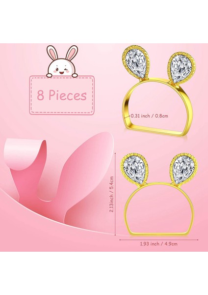 8 Parça Tavşan Peçete Halkası Paskalya Peçete Halkaları Toka Bunny Kulak Peçete Halkaları Kristal Peçete Halkası Masa Süsü, Altın (Yurt Dışından) fiyatları