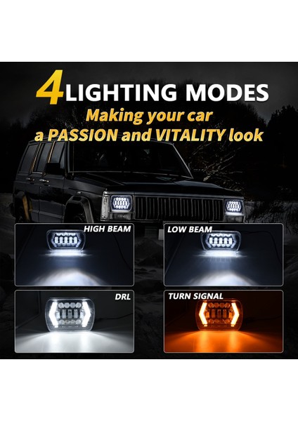 5x7 LED Farlar, 100W 7x6 LED Far Drl Yüksek Düşük Işın Dikdörtgen Jeep Wrangler Cherokee Xj H6054LL 2 Adet (Yurt Dışından) fırsatları