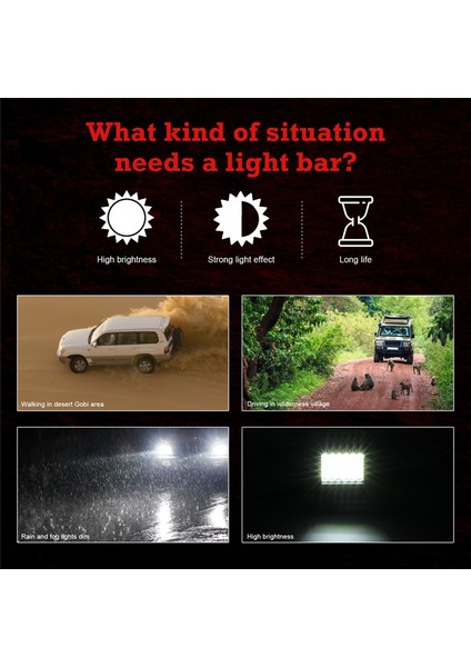 4 Inç Far LED Çalışma Işığı Çubuğu Kamyonet 4WD Off Road Atv Suv Oto Utv Aksesuarları (2 Paket) (Yurt Dışından)