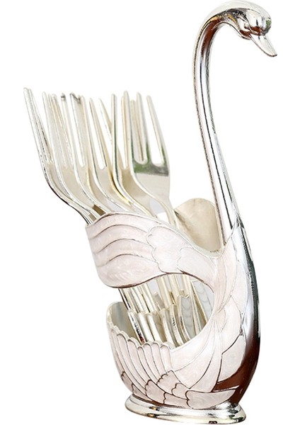 Kuğu Tutucu Çatal Bıçak Kaşık Seti, Çinko Alaşım Çatal Tutucu Seti Kahve Meyve Tatlı Sofra Takımı Seti Mutfak Alet Aksesuarları-Gümüş (Yurt Dışından)