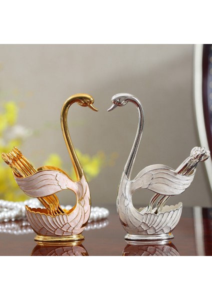 Kuğu Tutucu Çatal Bıçak Kaşık Seti, Çinko Alaşım Çatal Tutucu Seti Kahve Meyve Tatlı Sofra Takımı Seti Mutfak Alet Aksesuarları-Gümüş (Yurt Dışından) modelleri