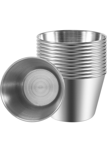 12'li Paket - Premium Fırçalanmış Paslanmaz Çelik Çeşni Sos Kapları Baharat Tencereleri Sıvı Dips Kaseleri - 2.5oz 70ML (Yurt Dışından)