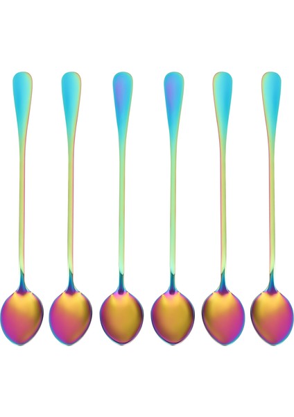 Kahve Çay Kaşıkları, 6'lı Set Gökkuşağı Renkli Kahve Kaşığı Uzun Saplı Dondurma Çöl Kaşığı Kokteyl Karıştırma Kaşıkları Karıştırma Kaşığı, Sivri Başlıklı (Yurt Dışından)