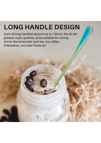 Kahve Çay Kaşıkları, 6'lı Set Gökkuşağı Renkli Kahve Kaşığı Uzun Saplı Dondurma Çöl Kaşığı Kokteyl Karıştırma Kaşıkları Karıştırma Kaşığı, Sivri Başlıklı (Yurt Dışından) modelleri