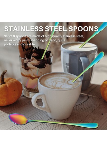 Kahve Çay Kaşıkları, 6'lı Set Gökkuşağı Renkli Kahve Kaşığı Uzun Saplı Dondurma Çöl Kaşığı Kokteyl Karıştırma Kaşıkları Karıştırma Kaşığı, Sivri Başlıklı (Yurt Dışından) fırsatları