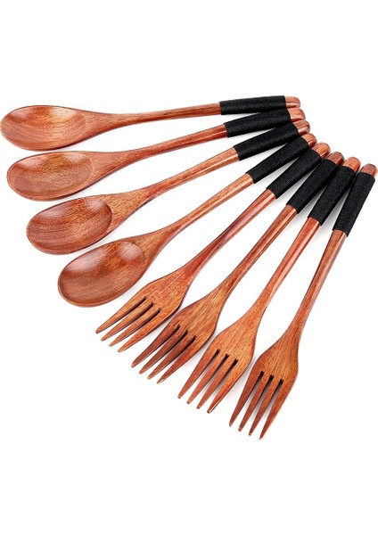 8 Adet Tahta Kaşık Çatal Seti, Japon Tarzı Ahşap Gereçler Seti, El Yapımı Mutfak Kaşığı, Yeniden Kullanılabilir Seyahat Sofra Takımı Seti A (Yurt Dışından)