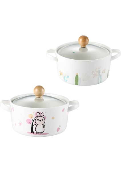 Seramik Anında Erişte Kapaklı Kase Anında Erişte Fincan Kase ve Yemek Çubukları Seti Ev Yemek Kabı, Tavşan (Yurt Dışından) indirimleri