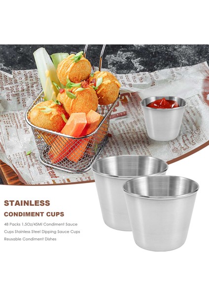 48 Paket 1.5OZ/45ML Baharat Sos Dakları Paslanmaz Çelik Daldırma Sos Dakları Yeniden Kullanılabilir Baharat Yemekleri (Yurt Dışından) fırsatları