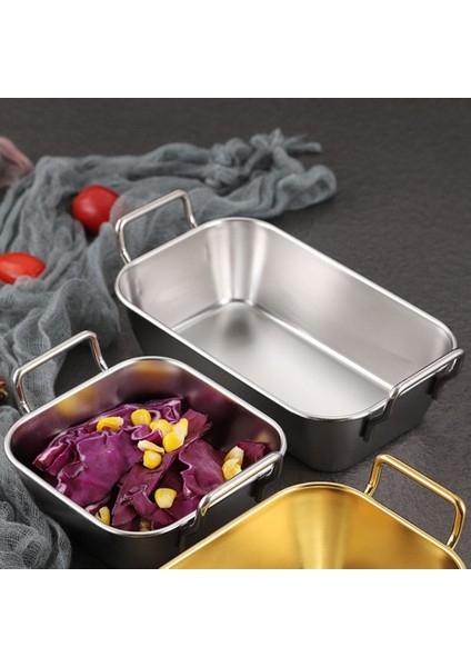 Paslanmaz Çelik Gıda Saklama Tepsisi Çift Kulaklı Kızarmış Tavuk Kare Tabak Atıştırmalık Meyve Tabağı Gıda Sergileme Mutfak Aletleri, A (Yurt Dışından) fırsatları