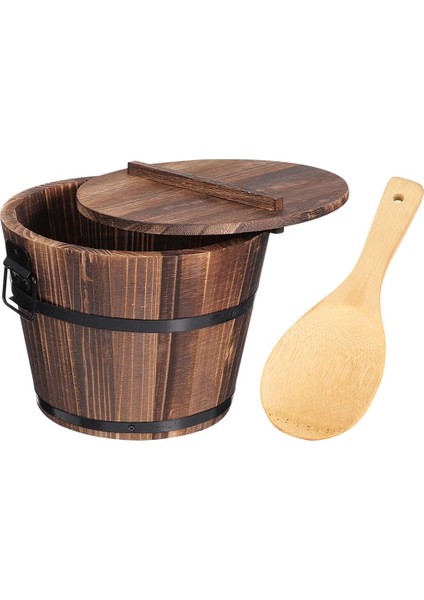 Ahşap Pirinç Kovası Kore Bibimbap Kovası Japon Mutfağı Suşi Kovası Gıda Saklama Kabı Kapaklı Kaşık (Yurt Dışından)