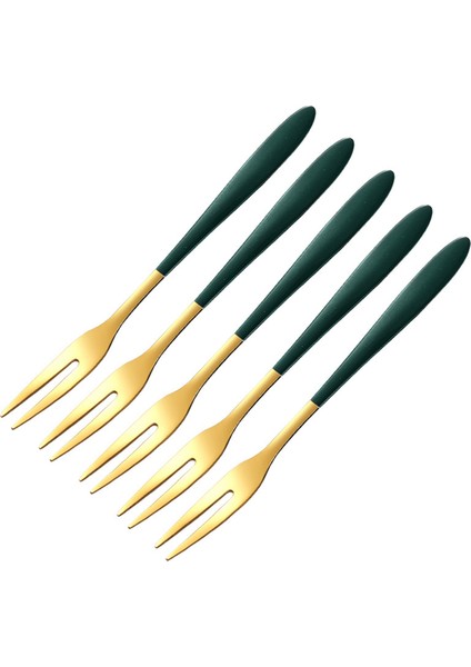 5 Parça 5 Inç Paslanmaz Çelik Lüks Zarif Meyve Çatal Tatlı Çatal Iki Diş Çatal Koyu Yeşil (Yurt Dışından)
