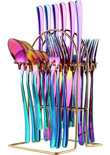 Iskandinav Çatal Bıçak Takımı 24 Adet Raf Seti Paslanmaz Çelik Çatal Bıçak Kaşık Seti Raf ile Bıçak Çatal Kaşık Çay Kaşığı Cutleries Renkli (Yurt Dışından)