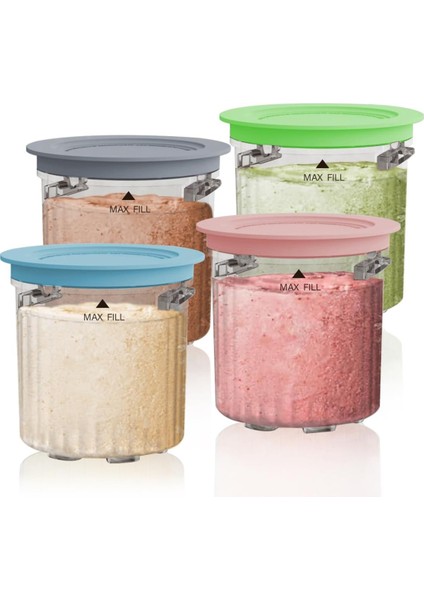 Ninja Creami Breeze NC100/NC200 Serisi Dondurma Makineleri Için Uyumlu Pint Kapları ve Kapak Yedekleri, 16OZ 4'lü Paket (Yurt Dışından)