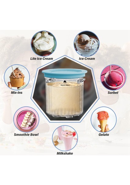 Ninja Creami Breeze NC100/NC200 Serisi Dondurma Makineleri Için Uyumlu Pint Kapları ve Kapak Yedekleri, 16OZ 4'lü Paket (Yurt Dışından) modelleri