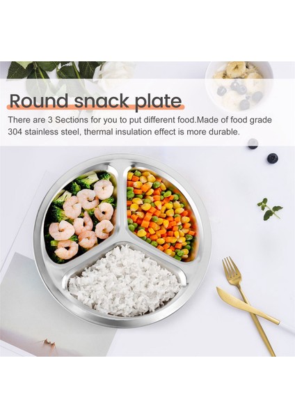 Paslanmaz Çelik 3 Bölüm Yuvarlak Bölünmüş Tabak Snack Yemek Tabağı Çapı 24CM (Yurt Dışından) fırsatları