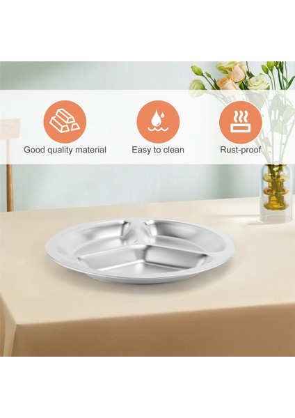 Paslanmaz Çelik 3 Bölüm Yuvarlak Bölünmüş Tabak Snack Yemek Tabağı Çapı 24CM (Yurt Dışından) indirimleri
