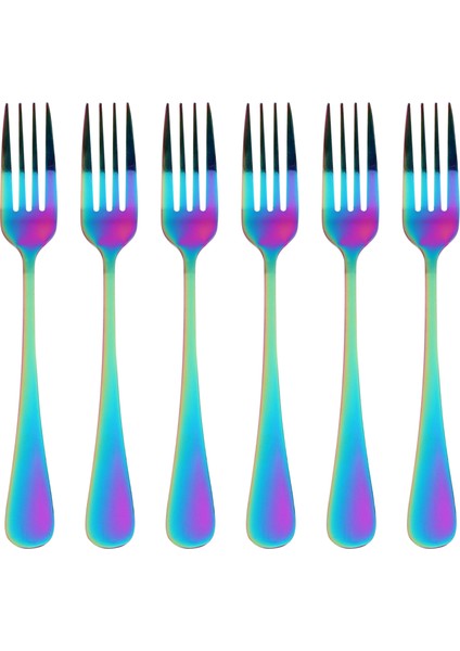 Paslanmaz Çelik Masa Çatal Seti, 6 Adet Gökkuşağı Rengi Paslanmaz Çelik Sofra Çatal Bıçak Takımı Yemek Takımı Seti Bulaşık Makinesinde Yıkanabilir, Çatal (20CM/7.87 Inç) (Yurt Dışından)