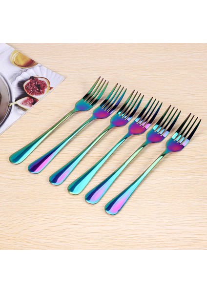 Paslanmaz Çelik Masa Çatal Seti, 6 Adet Gökkuşağı Rengi Paslanmaz Çelik Sofra Çatal Bıçak Takımı Yemek Takımı Seti Bulaşık Makinesinde Yıkanabilir, Çatal (20CM/7.87 Inç) (Yurt Dışından) indirimleri