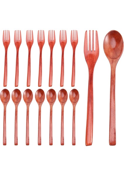 16 Adet Tahta Kaşık Çatal Seti Tahta Kaşıklar ve Tahta Çatallar Dahil Japon Ahşap Gereçler Seti Yeniden Kullanılabilir El Yapımı (Yurt Dışından)