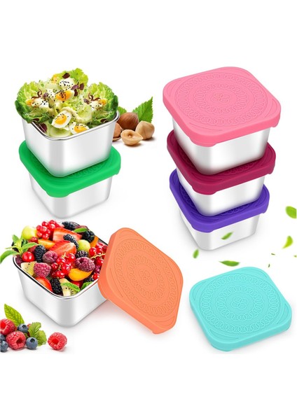 Paslanmaz Çelik Atıştırmalık Kapları, 6oz 304 Paslanmaz Çelik Metal Sos Gıda Saklama Kutusu Kapları Silikon Kapaklı (Yurt Dışından)