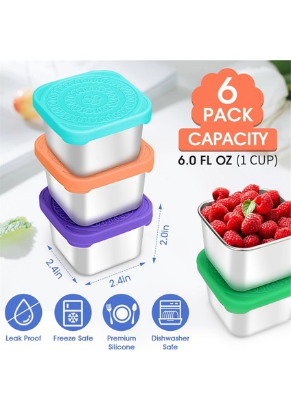 Paslanmaz Çelik Atıştırmalık Kapları, 6oz 304 Paslanmaz Çelik Metal Sos Gıda Saklama Kutusu Kapları Silikon Kapaklı (Yurt Dışından) fiyatları