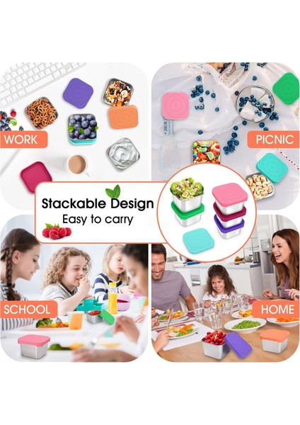 Paslanmaz Çelik Atıştırmalık Kapları, 6oz 304 Paslanmaz Çelik Metal Sos Gıda Saklama Kutusu Kapları Silikon Kapaklı (Yurt Dışından) modelleri