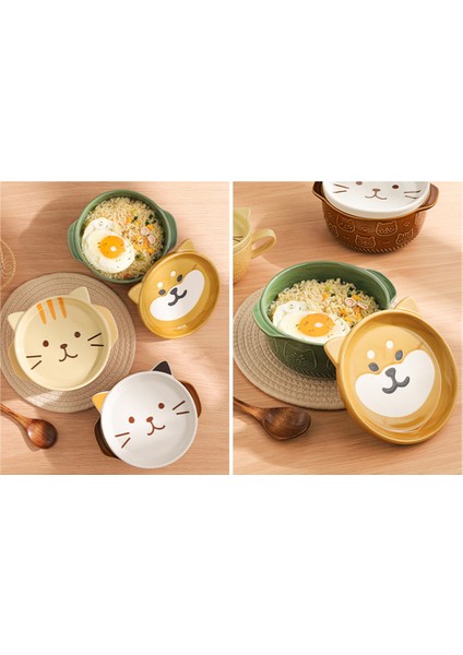 Karikatür Japon Seramik Kedi Köpek Erişte Kaseleri Kapaklı Sevimli Hayvan Çorba Salata Meyve Kase Mutfak Sofra Takımı A (Yurt Dışından) modelleri