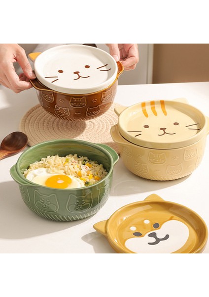 Karikatür Japon Seramik Kedi Köpek Erişte Kaseleri Kapaklı Sevimli Hayvan Çorba Salata Meyve Kase Mutfak Sofra Takımı A (Yurt Dışından) fırsatları