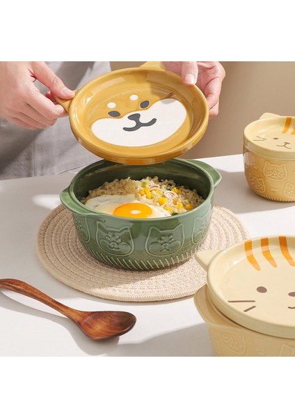 Karikatür Japon Seramik Kedi Köpek Erişte Kaseleri Kapaklı Sevimli Hayvan Çorba Salata Meyve Kase Mutfak Sofra Takımı A (Yurt Dışından) indirimleri