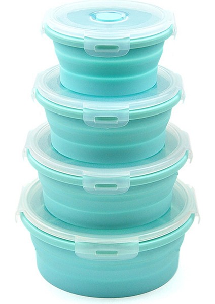 4 Adet Yuvarlak Silikon Katlanabilir Öğle Yemeği Kutusu Gıda Saklama Kabı Mikrodalgada Taşınabilir Fırın Kase Piknik Kamp Kutusu (Yurt Dışından)