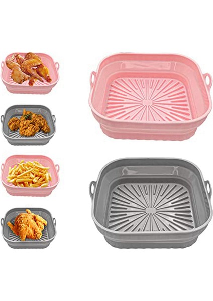 Air Fryer Silikon Kaplamalar, Kare Tekrar Kullanılabilir Air Fryer Kaplamaları Katlanabilir, Air Fryer Aksesuarları, 2 Paket Pembe ve Gri (Yurt Dışından) fiyatları