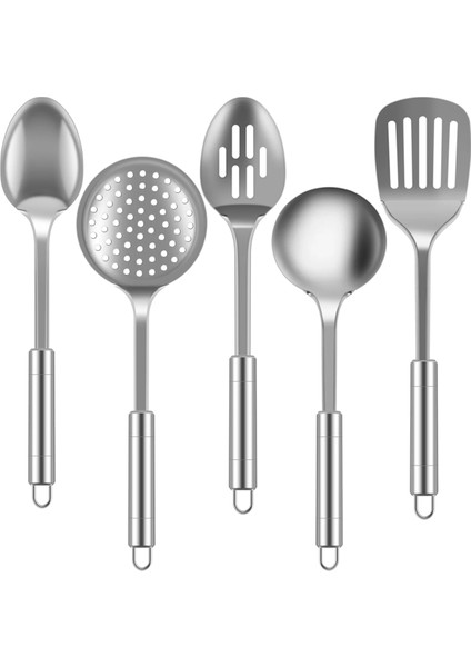 5 Adet Mutfak Pişirme Gereçleri Seti Paslanmaz Çelik Kürek Çorba Kaşığı Spatula Gereçleri Yemek Takımı Pişirme Araçları (Yurt Dışından)
