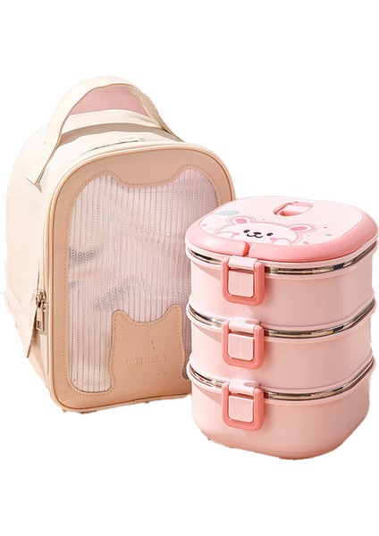 304 Paslanmaz Çelik Yalıtımlı Öğle Yemeği Kutusu Kaşıklı Yığılmış Bento Kutusu Taşınabilir Sevimli Gıda Kutusu Sızdırmaz Gıda Kabı, B (Yurt Dışından) fiyatları