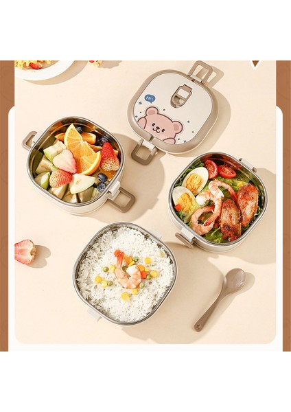 304 Paslanmaz Çelik Yalıtımlı Öğle Yemeği Kutusu Kaşıklı Yığılmış Bento Kutusu Taşınabilir Sevimli Gıda Kutusu Sızdırmaz Gıda Kabı, B (Yurt Dışından) modelleri