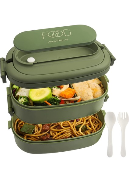 Öğle Yemeği Kutusu, Çocuklar Yetişkinler Için Sızdırmaz Bento Kutusu, Çatal Bıçak Takımı Bento Kutuları, Çocuk Erkek Kadın Yetişkinler Için Çalışma Okulları Yeşil (Yurt Dışından)