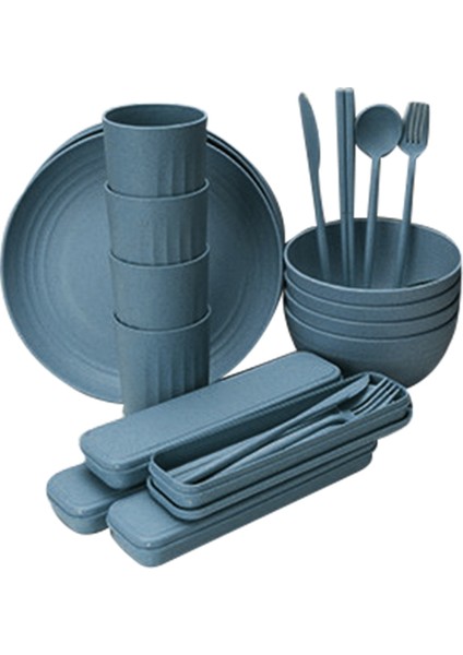 Tabak ve Kase Setleri, 32 Parça Buğday Samanı Yemek Takımı, Mutfak Yemek Takımı, Kamp Yeniden Kullanılabilir Tabak ve Kase Setleri-A (Yurt Dışından)