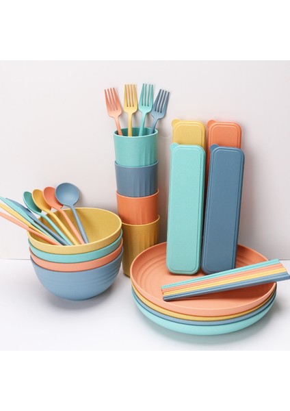 Tabak ve Kase Setleri, 32 Parça Buğday Samanı Yemek Takımı, Mutfak Yemek Takımı, Kamp Yeniden Kullanılabilir Tabak ve Kase Setleri-A (Yurt Dışından) indirimleri