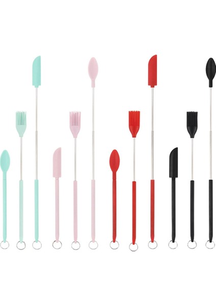 12 Adet Mini Silikon Teleskopik Spatula Fırçası ve Kaşık, Yükseltme Mini Silikon Teleskopik Spatula (Yurt Dışından)