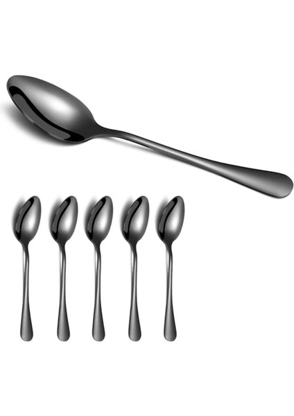 Paslanmaz Çelik Kaşık, Titanyum Siyah Altın Kaplama, Siyah Altın Kaşık, Tatlı Kaşığı, Gümüş, Bulaşık Makinesi, 6 Parça (Yurt Dışından)