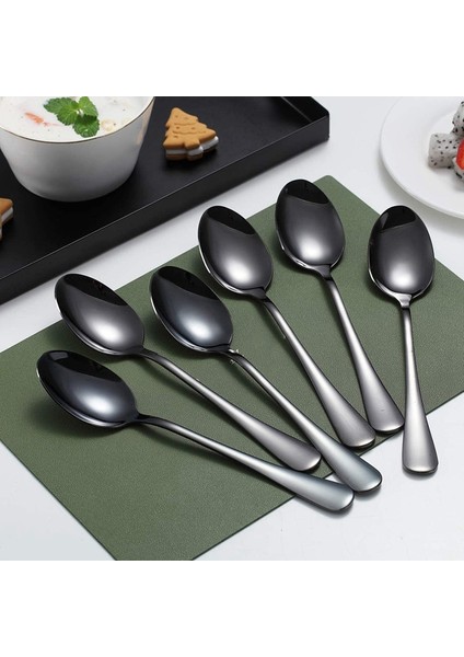 Paslanmaz Çelik Kaşık, Titanyum Siyah Altın Kaplama, Siyah Altın Kaşık, Tatlı Kaşığı, Gümüş, Bulaşık Makinesi, 6 Parça (Yurt Dışından) fiyatları