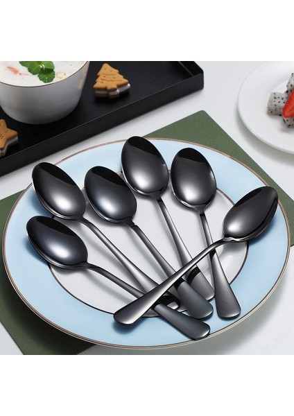 Paslanmaz Çelik Kaşık, Titanyum Siyah Altın Kaplama, Siyah Altın Kaşık, Tatlı Kaşığı, Gümüş, Bulaşık Makinesi, 6 Parça (Yurt Dışından) modelleri