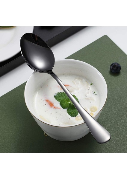 Paslanmaz Çelik Kaşık, Titanyum Siyah Altın Kaplama, Siyah Altın Kaşık, Tatlı Kaşığı, Gümüş, Bulaşık Makinesi, 6 Parça (Yurt Dışından) fırsatları